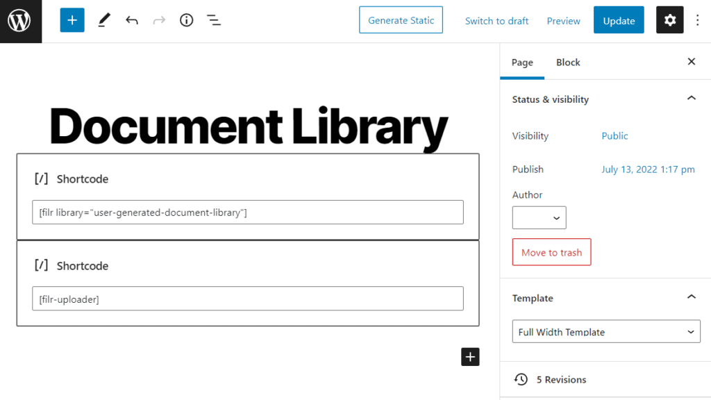 document library shortcode