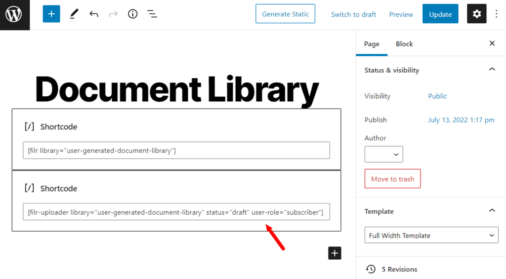 add document library to page wordpress