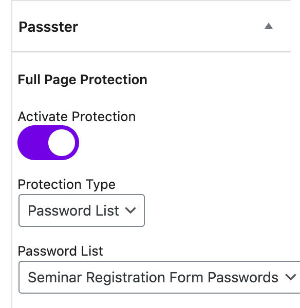 Passster settings for multiple password protection