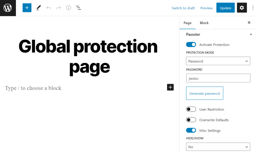 global protection page passster