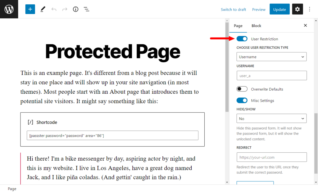 user role private page wordpress