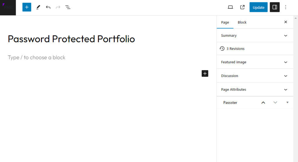 password protected portfolio new page passster